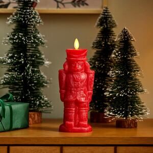 Luminara Flameless Candle Holiday Red Nutcracker Chalky Finish Moving Flame NEW